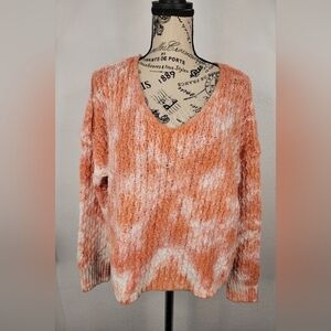 Pilcro By Anthropologie Christian V Neck Sweater M Knit Tie Dye Creamsicle